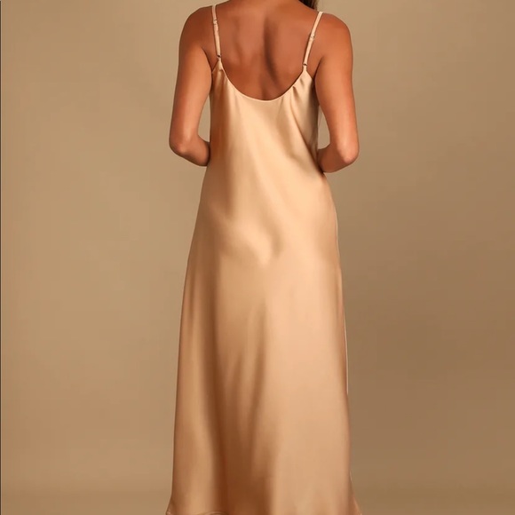 Lulus Saunter In Beige Cowl Neck Midi Slip Dress - Picture 3 of 10